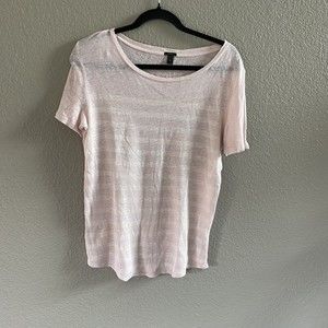 J Crew 100% Linen Top T-shirt Pink White Striped Short Sleeve size small
